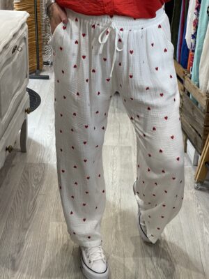 Pantalon Alexandro blanc coeur rouge