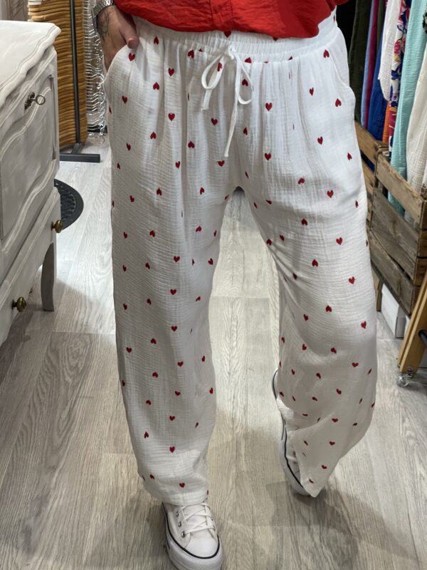 Pantalon Alexandro blanc coeur rouge