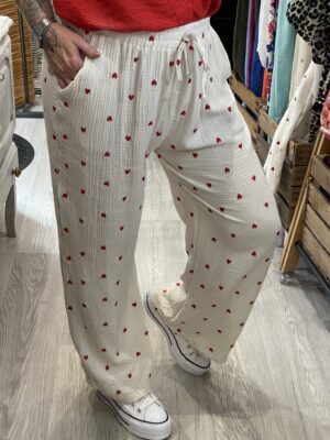 Pantalon Alexandro beige coeur rouge