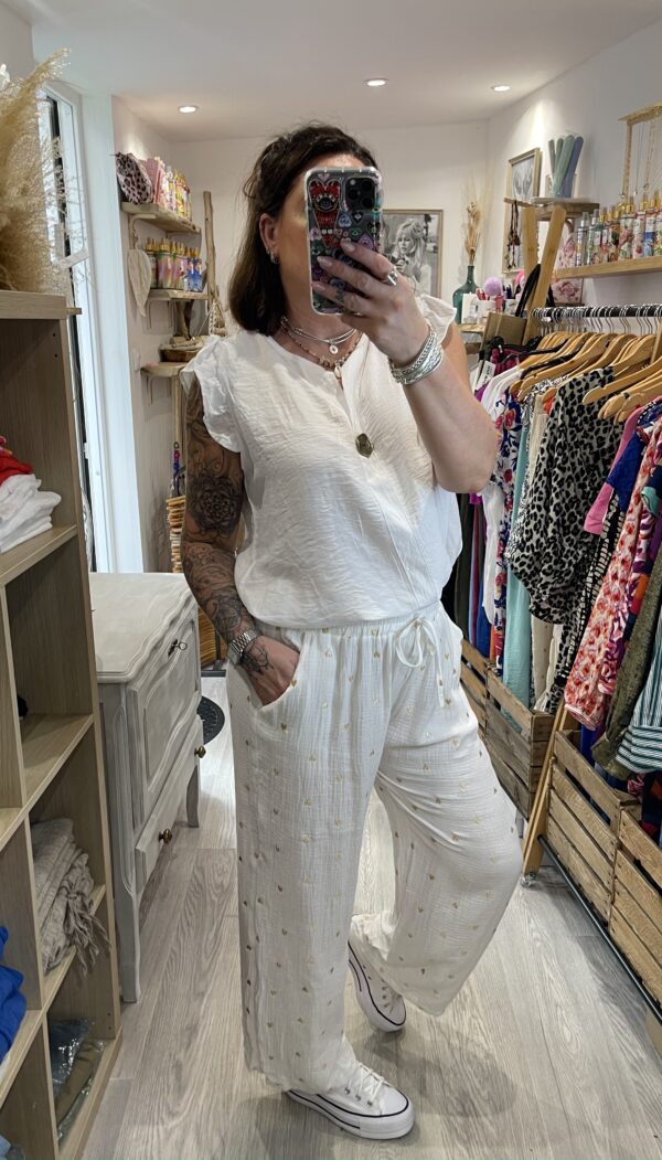 Pantalon Alexandro blanc coeur doré – Image 6