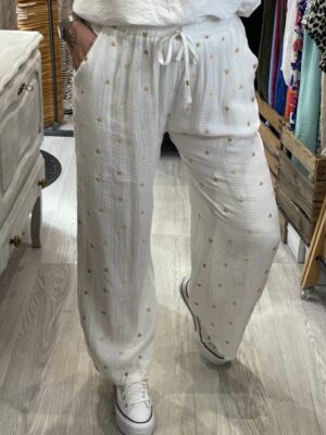 Pantalon Alexandro blanc coeur doré