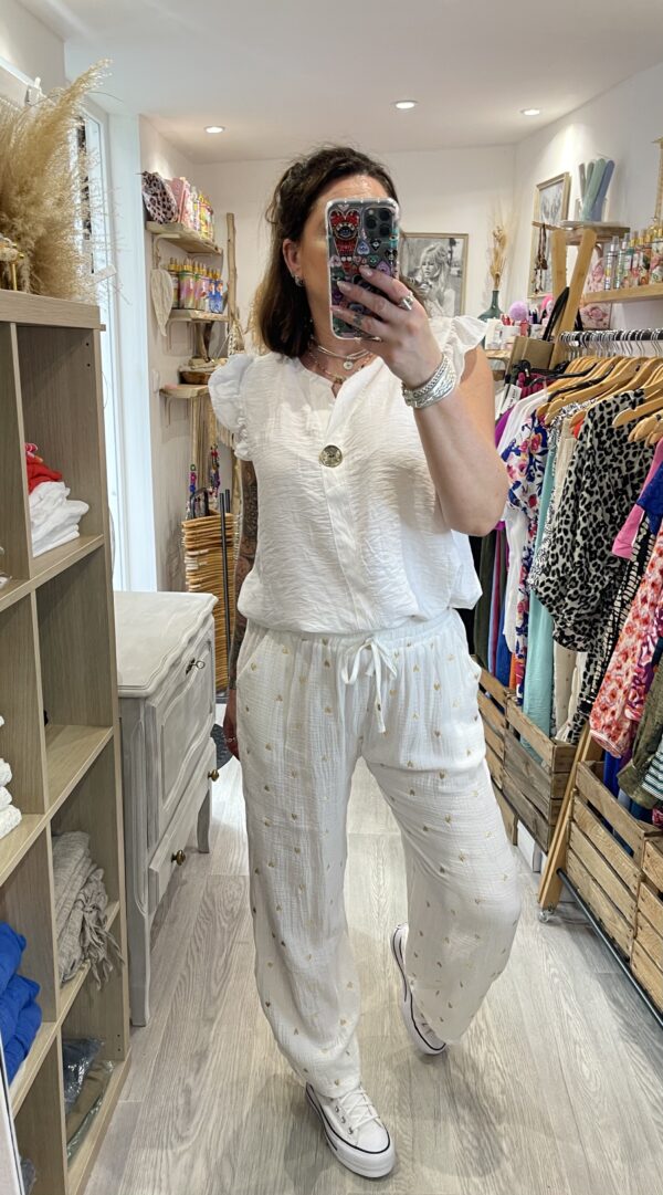 Pantalon Alexandro blanc coeur doré – Image 2