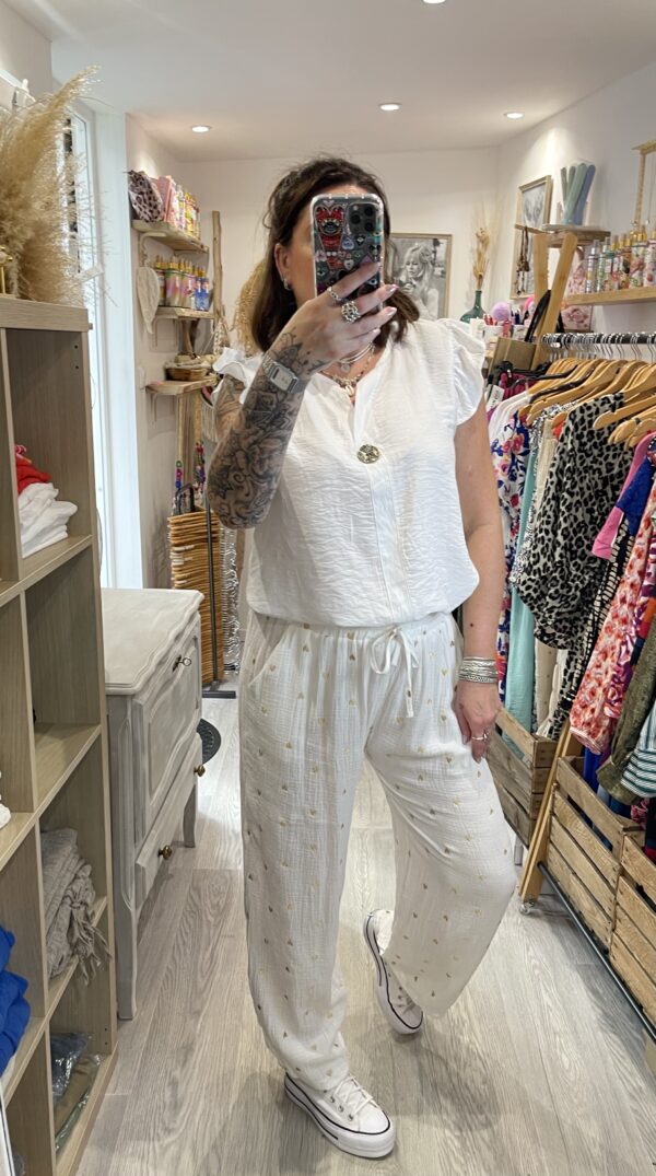 Pantalon Alexandro blanc coeur doré – Image 7