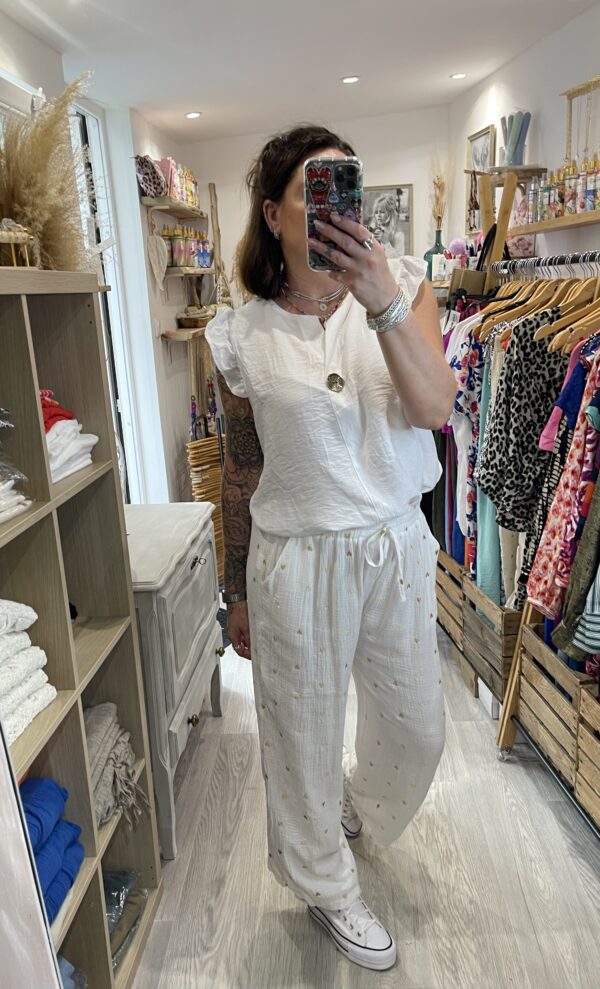 Pantalon Alexandro blanc coeur doré – Image 3