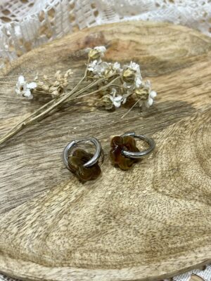 Boucles d'oreilles Flora choco argentées