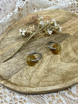 Boucles d'oreilles Flora camel argentées