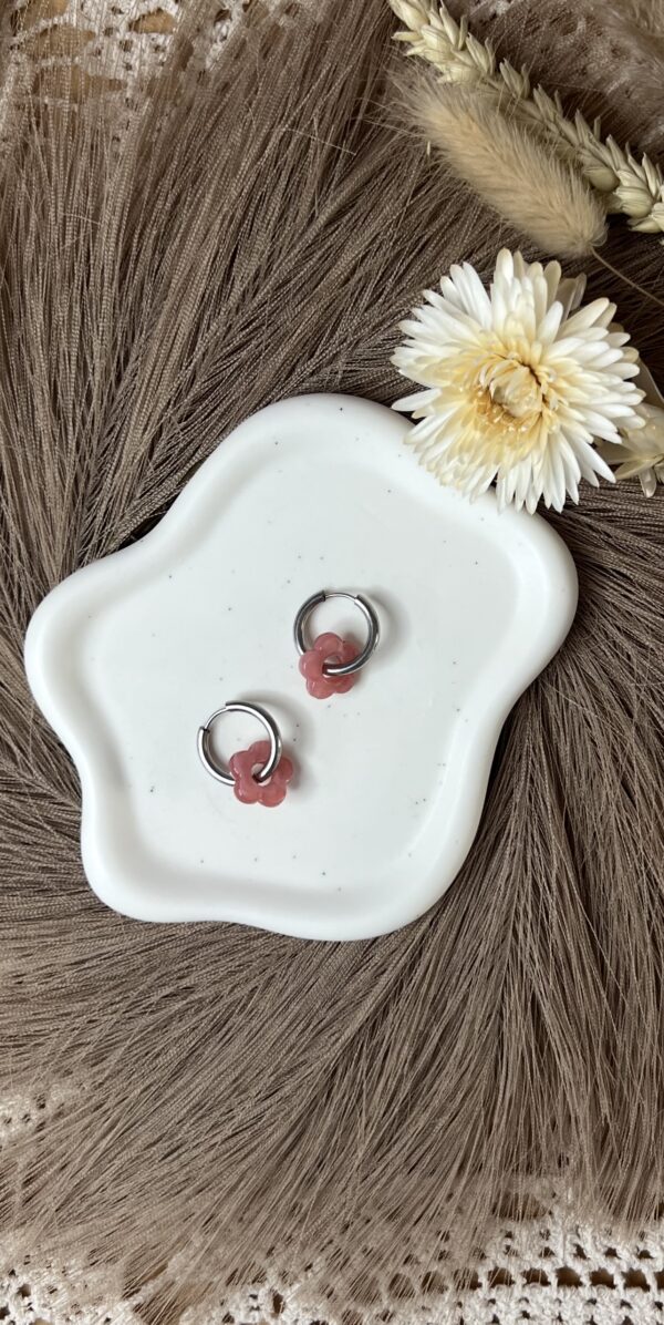 Boucles d'oreilles Flora rose argentées