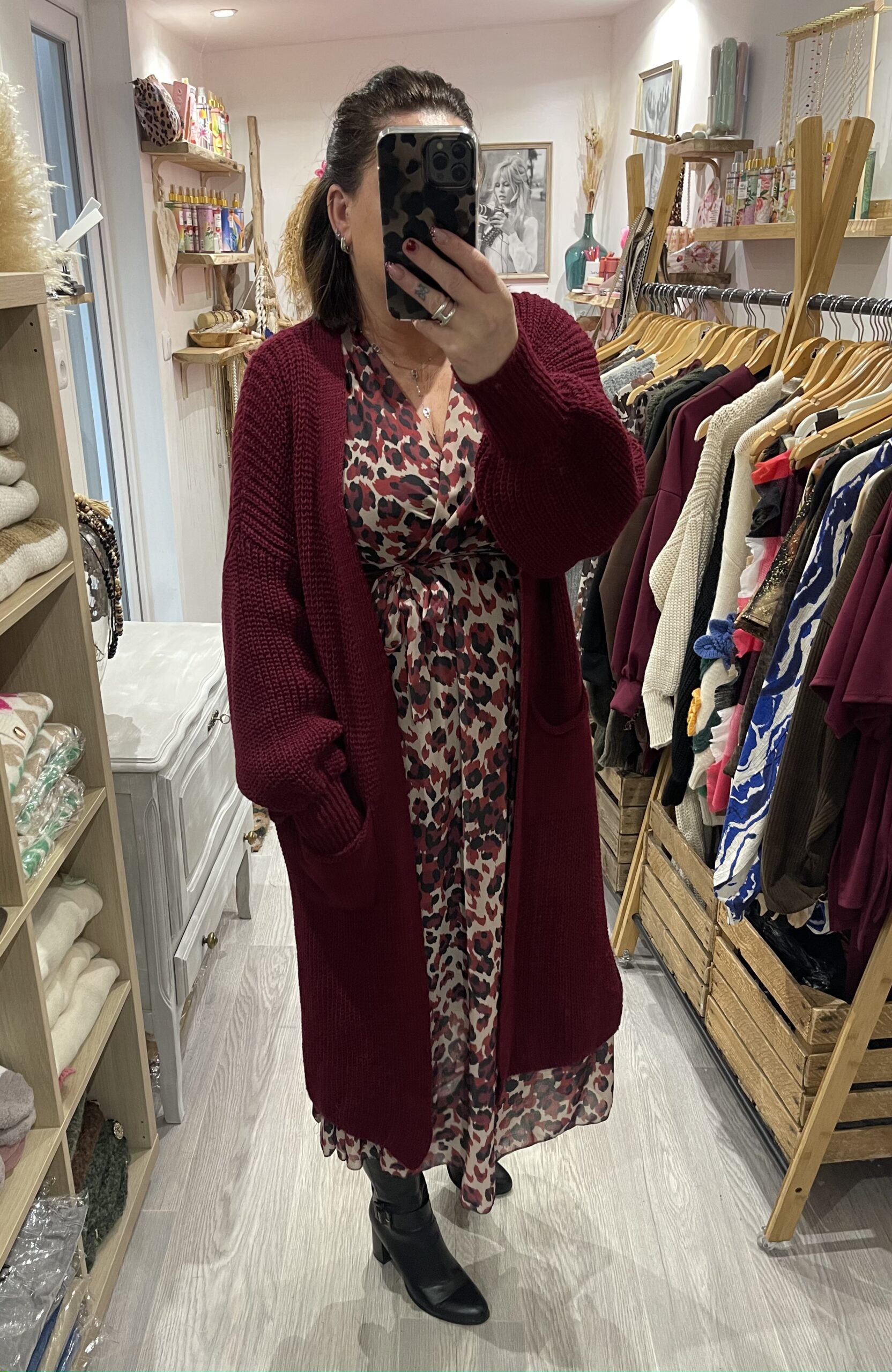 Gilet long Faustine bordeaux – Image 3