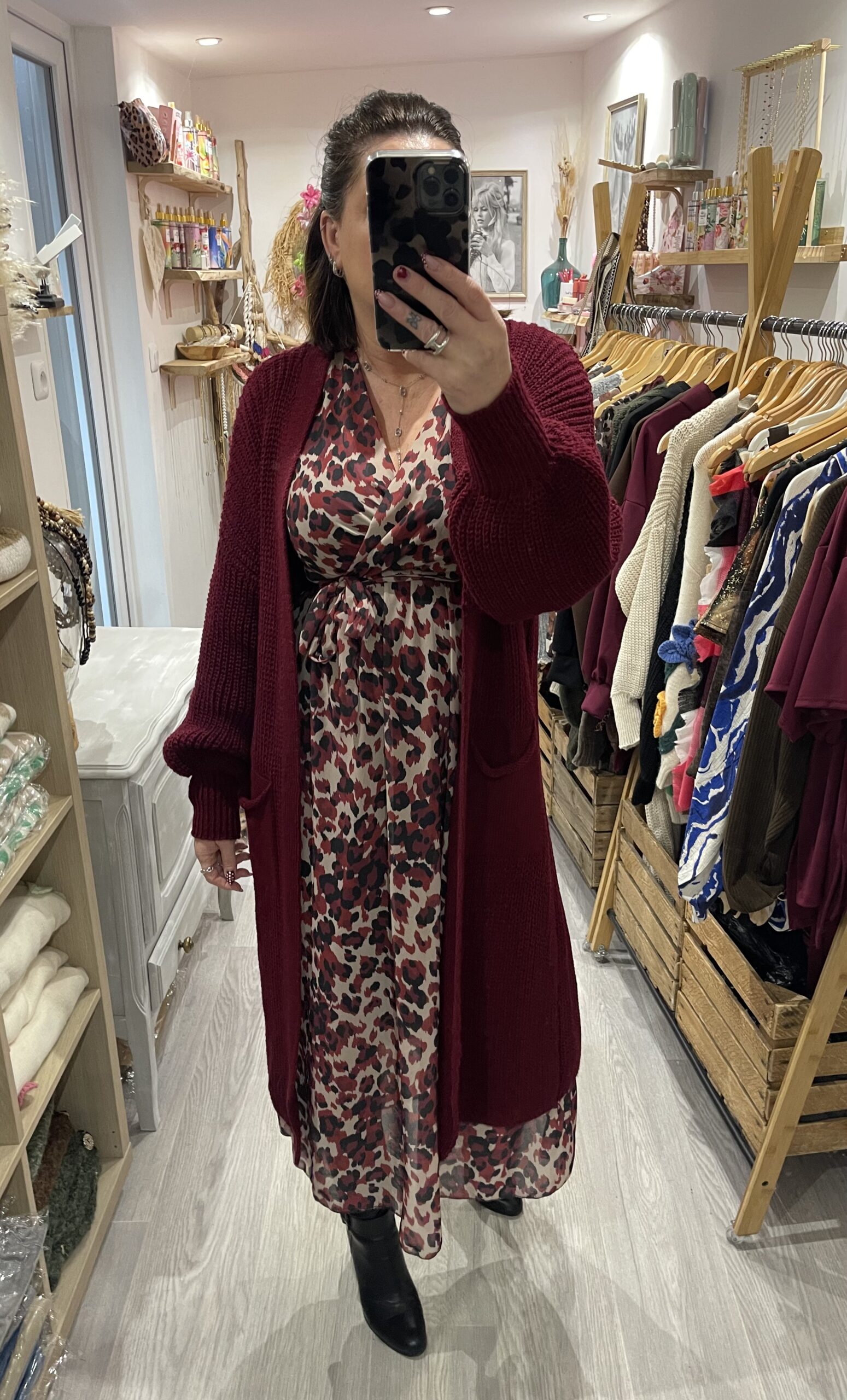 Gilet long Faustine bordeaux – Image 2