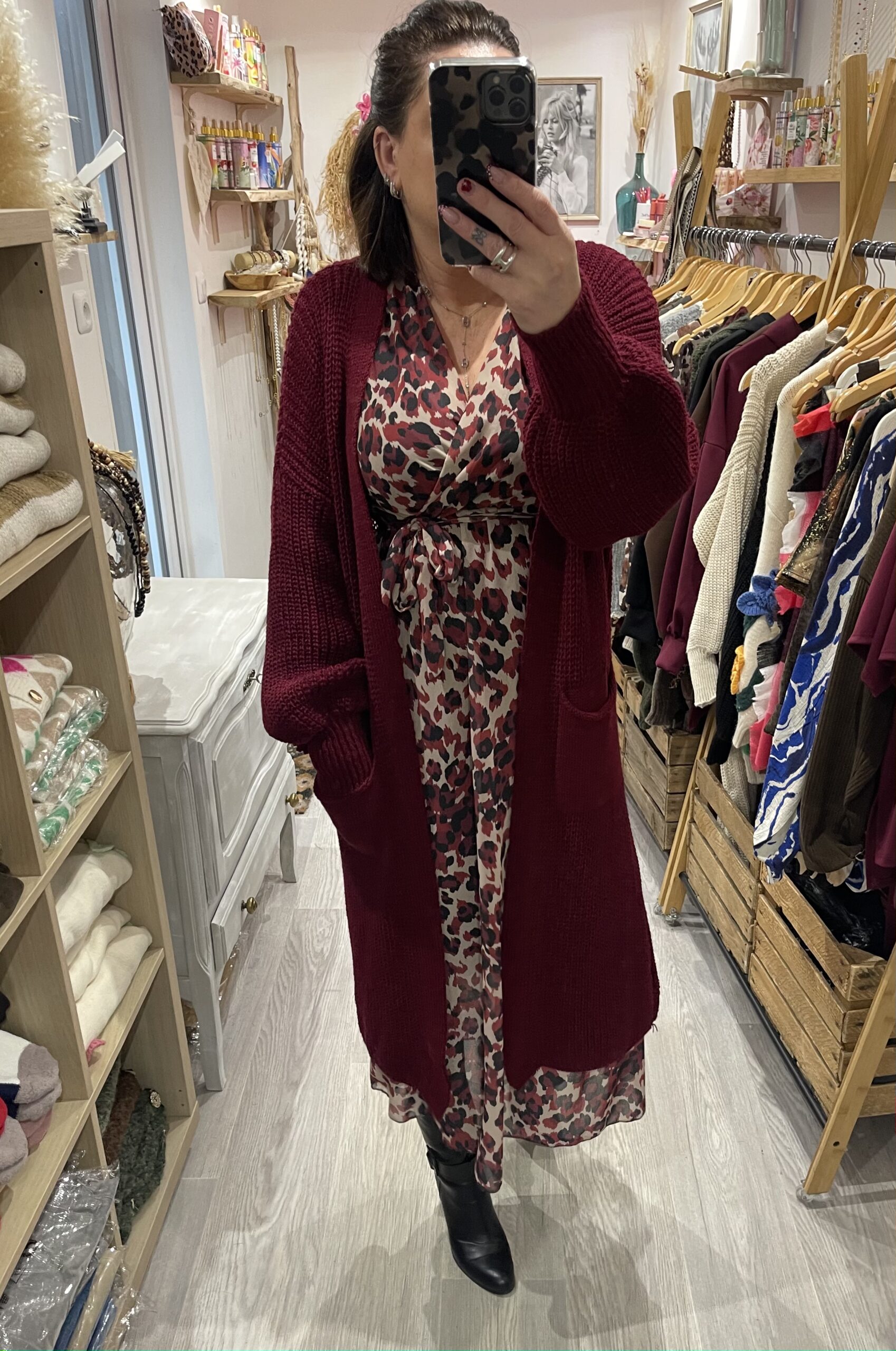 Gilet long Faustine bordeaux – Image 4