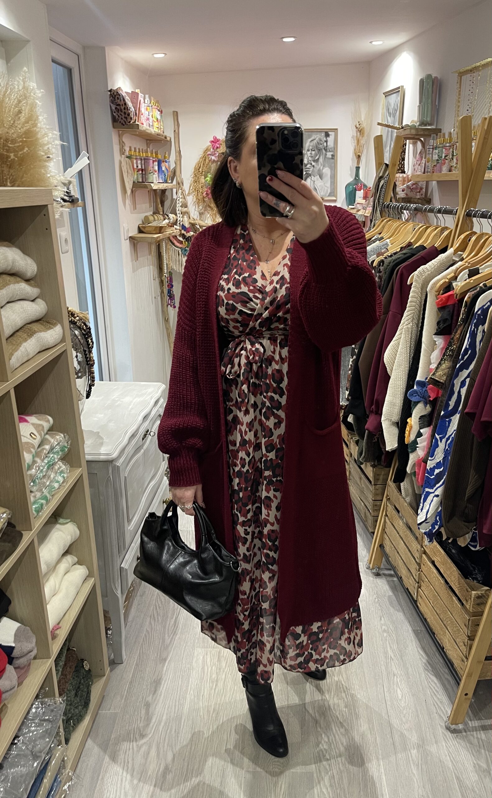 Gilet long Faustine bordeaux